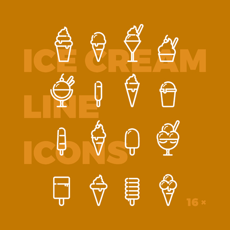 Set of Ice cream Line Icons, invertのイラスト素材