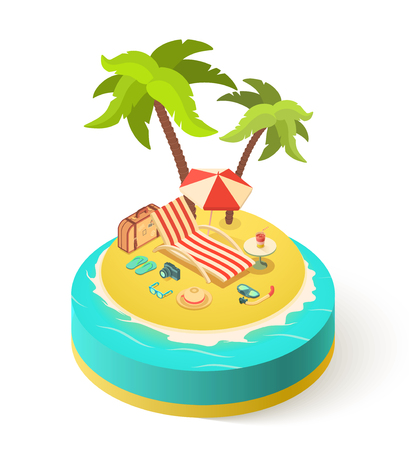 Summer isometric island, vacation with Holidays accessoriesのイラスト素材