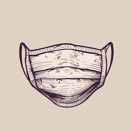 Breathing surgical protective face mask, vintage hand-drawn illustrationのイラスト素材