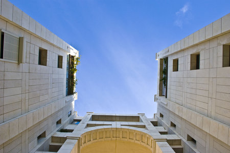 Modern building against the  bright blue sky