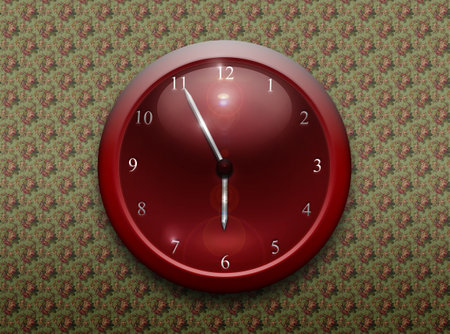 An illustration of a wall clock on the flower wallpaper 