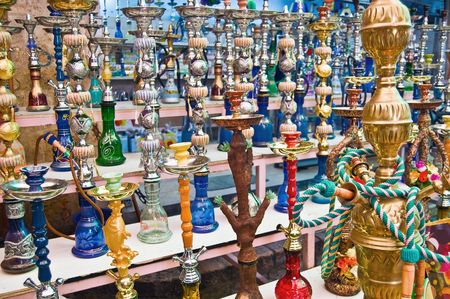 A stock of different sized colorful narghiles.の写真素材