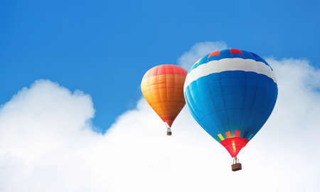 Hot air balloon flying in the skyの写真素材