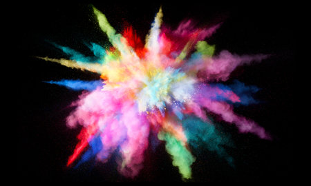 Colorful powder explosion, isolated on black background