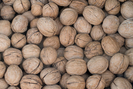 closeup of a walnuts stack texture