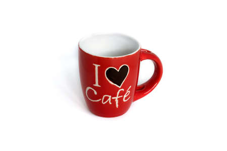 Red mug isolated on white backgroundの写真素材