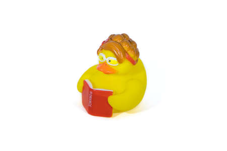 Yellow rubber duck isolated on white backgroundの写真素材