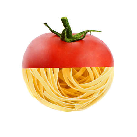 Tomato and spaghetti isolated on white backgroundの写真素材