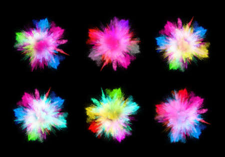 colorful explosions and black backgroundの写真素材