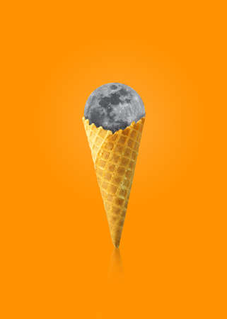 moon in ice cream cone ad imageの写真素材