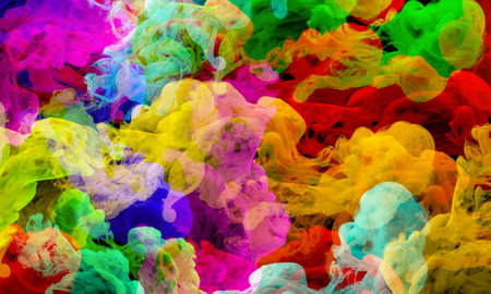 the colored paints in waterの写真素材