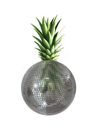 disco ball and pineapple on white backgroundの写真素材