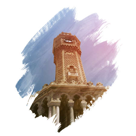 Clock tower and birds in the blue skyの写真素材