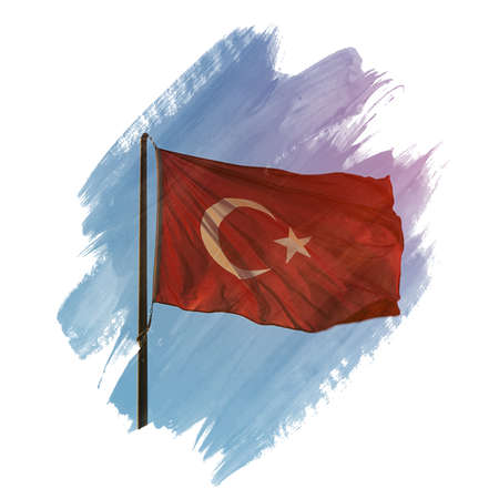 brush stroke and turkish flag on white backgroundの写真素材