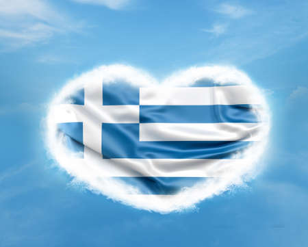flag of greece inside heart in skyの写真素材