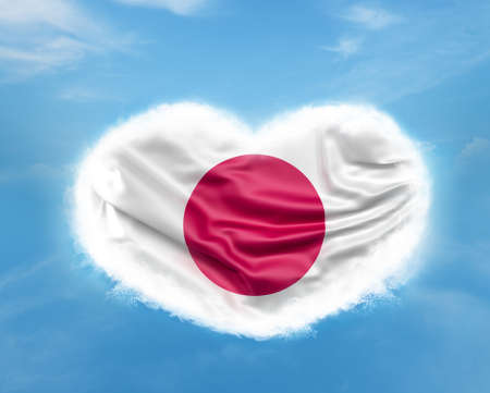Japanese flag inside heart in skyの写真素材
