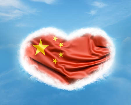 china flag inside heart in skyの写真素材