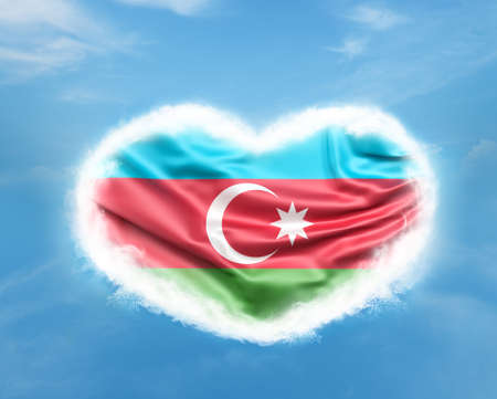 azerbaijan flag in heart in skyの写真素材