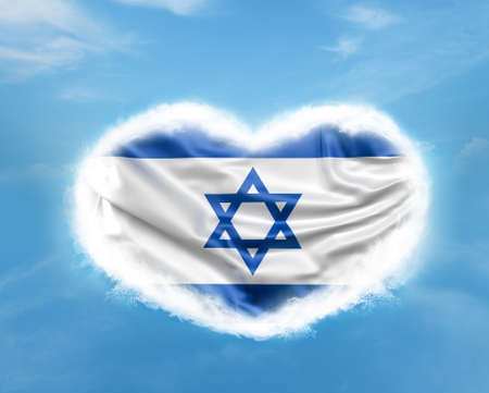 Israel flag inside heart in skyの写真素材