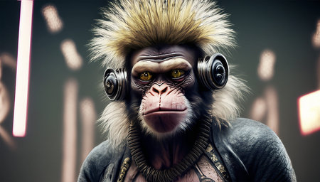Portrait of a monkey with headphones. fantasy. 3D rendering.