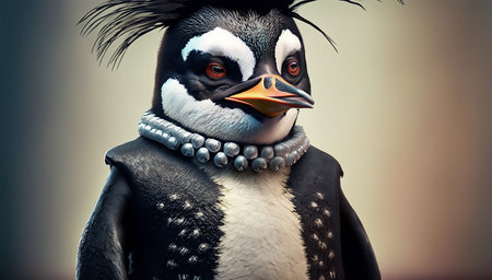 Penguin with a pearl necklace on his neck. 3d illustration.の写真素材