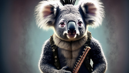 Portrait of a cute koala with a guitar. collageの写真素材