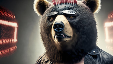 3D rendering of a male grizzly bear wearing aviator gogglesの写真素材