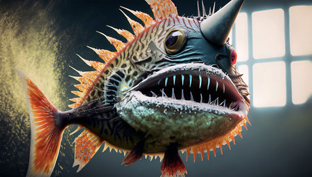 3d rendered illustration of a fish with an open mouth and big eyesの写真素材