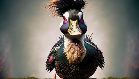 Crested duck on a dark background. 3d illustration.の写真素材