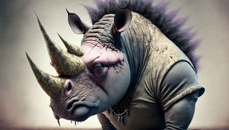 rhinoceros with big horns on the face. 3d illustrationの写真素材