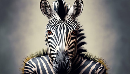 Fantasy portrait of a zebra in a fur coat. 3d renderingの写真素材