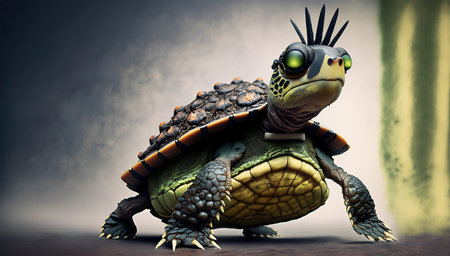 3D rendering of a tortoise isolated on a dark background.の写真素材