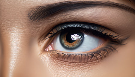 Close-up shot of a beautiful woman's eye with makeup.の素材