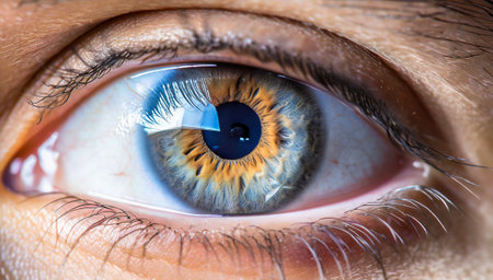 Close-up of an eye with blue iris. Macro.の素材