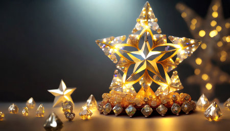 golden star with diamonds on a black background. 3d renderingの素材