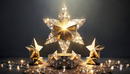 Christmas star on a dark background. 3d rendering, 3d illustrationの素材