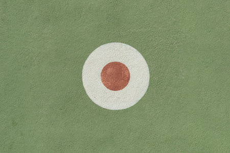 A closeup shot of a round target on a textured wall