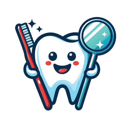 Tooth with toothbrush and mirror. dental care Vector illustrationのイラスト素材