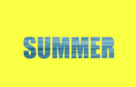 Text Summer written with blue sea waves and yellow background