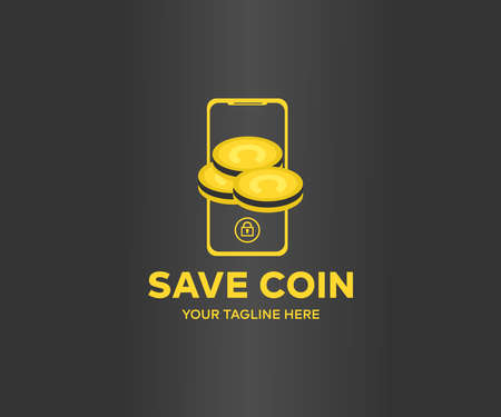 Coin, smartphone app logo design. Gold coin, save money, internet, success, bank, business vector design and illustration.のイラスト素材