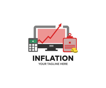 Inflation, world economics logo design. Accountant calculating tax report, financial vector design and illustration.のイラスト素材