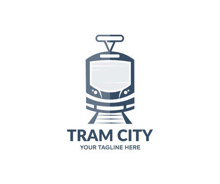 Modern tram, City tram rides through the streets of the city logo design. Public urban transportation vector design and illustration.のイラスト素材
