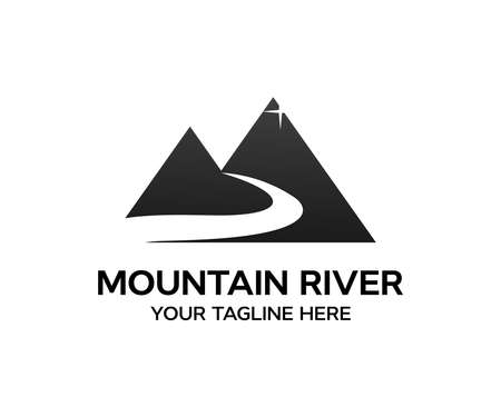 Landscape with a river in the mountains  design. Landscape with silhouettes of mountains and Mountain river. Nature vector design and illustration.のイラスト素材