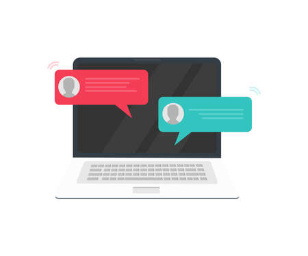 Chat messages on computer online logo design. Workspace or working, chatting bubble notifications, concept of people messaging on internet vector design and illustration.のイラスト素材