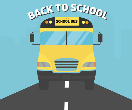 School bus front view, Back to school theme logo design. Welcome back to school banner vector design and illustration.のイラスト素材