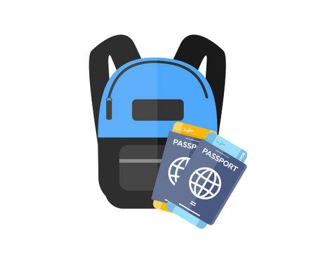 Let's go travel around the world  logo design. Trip and tour worldwide vacation. Backpack, passport,...
