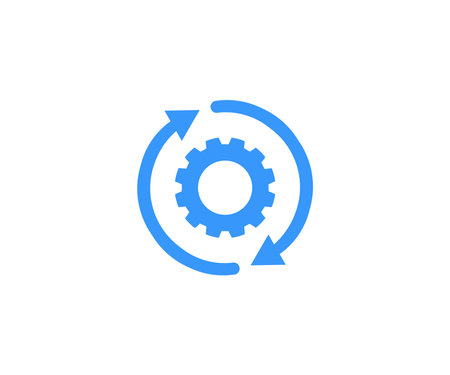 Execute icon,  implement integration process rotation, customization cycle gear wheel pictogram   design. Execution assembly tech element or operation cogwheel image vector.のイラスト素材