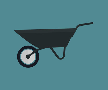 Wheelbarrow,  Garden wheelbarrow full of weeds and branches logo design. Wheel barrow outline and filled vector design and illustration.のイラスト素材