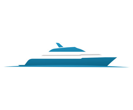 Luxury motor yacht on the ocean logo design. Luxurious motor boat sailing  vector design and illustration.のイラスト素材