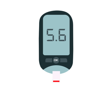Glucose meter to check blood sugar level logo design. Test Blood Glucose For Diabetes Use as Medicine, diabetes, glycemia, health care concept vector design and illustration.のイラスト素材